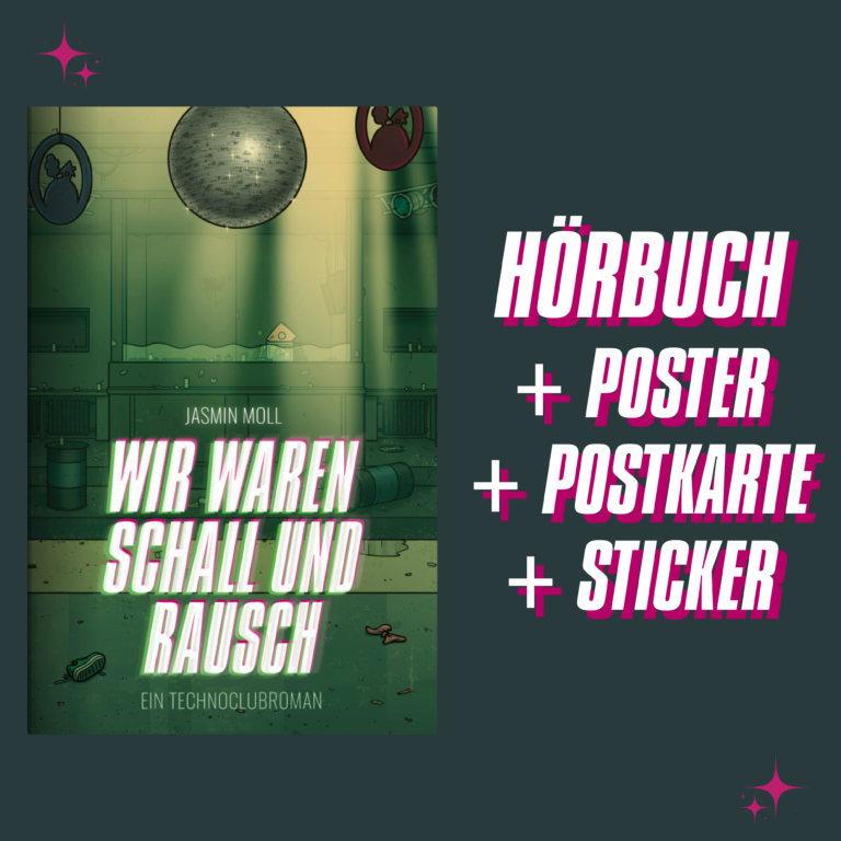 Crowdfunding Hörbuch Paket mit Poster, Postkarte, Sticker