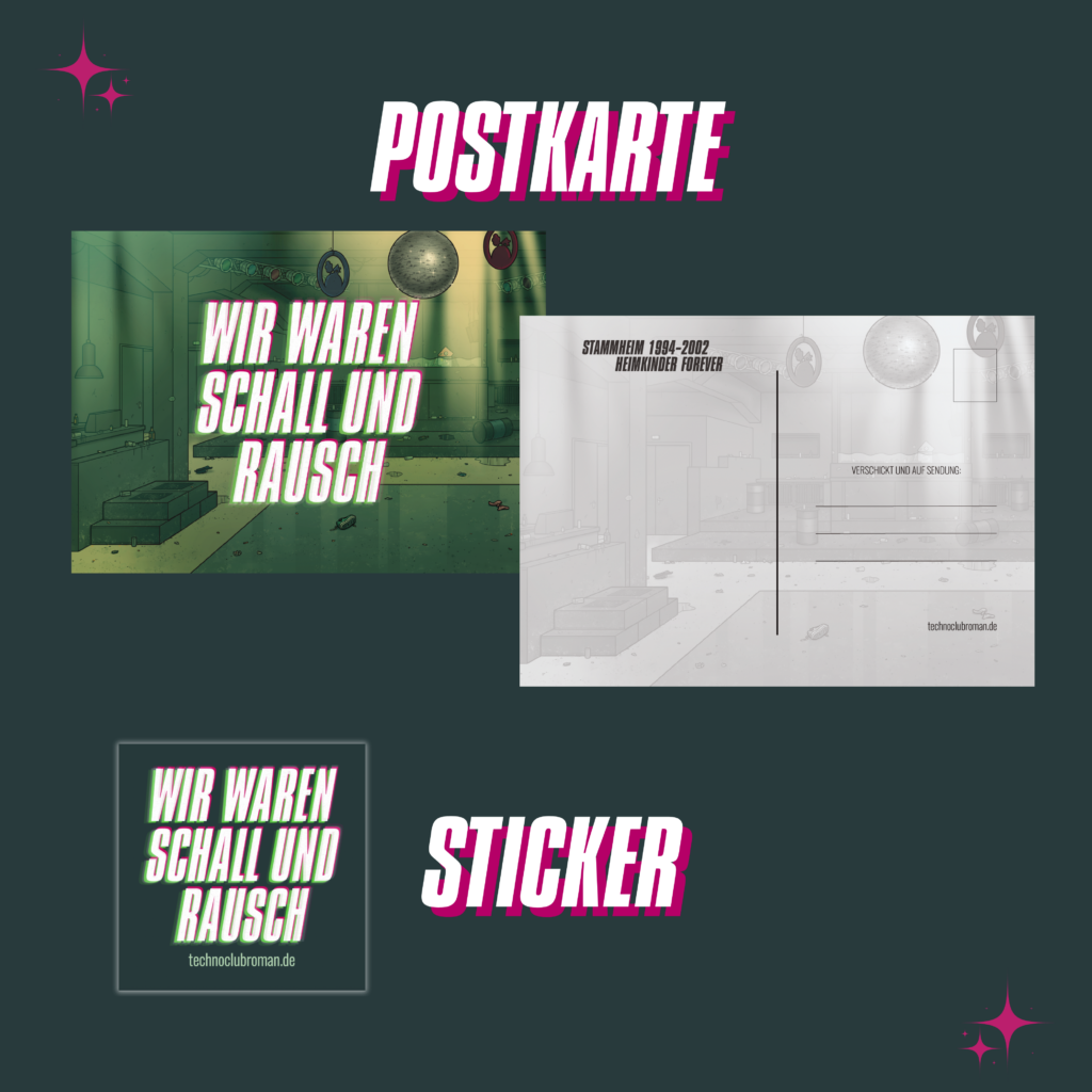 Crowdfunding Hörbuch Postkarte und Sticker